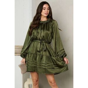 Peach Love California Womens Green Long Sleeve Ruffle Mini Dress Size Small NWT